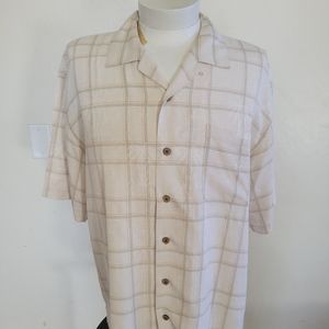 Tommy Bahama Cream Plaid Palm Trees Button-Down Shirt